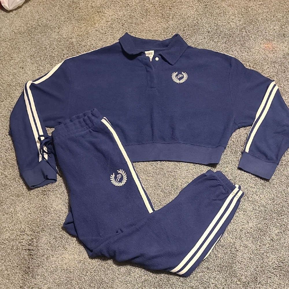 PINK Victoria's Secret Reverse Fleece Navy Jogger Set/Bundle